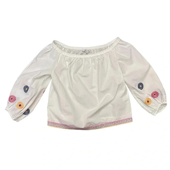 Madewell Embroidered Off-the-Shoulder White Top Floral Boho Crop Relaxed Fit - Picture 5 of 11